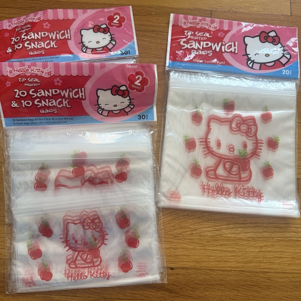 Hello Kitty Sandwich Bags Snack Bags Apples Back To School Lunch 3 Sets 80 Bags